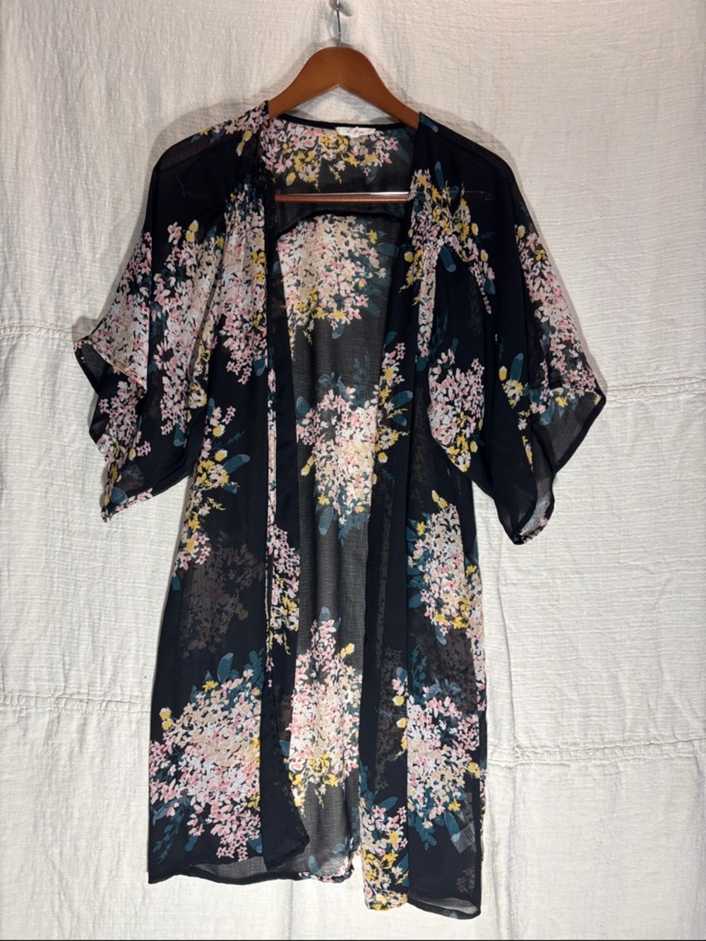 Maurices Black Sheer Floral Kimono